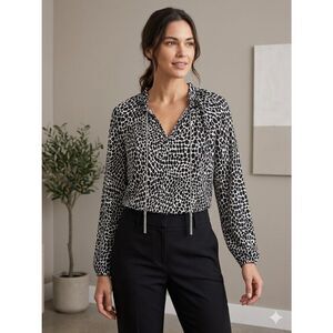 MICHAEL Michael Kors Spotted Pebble Print Smocked Blouse Medium NWT